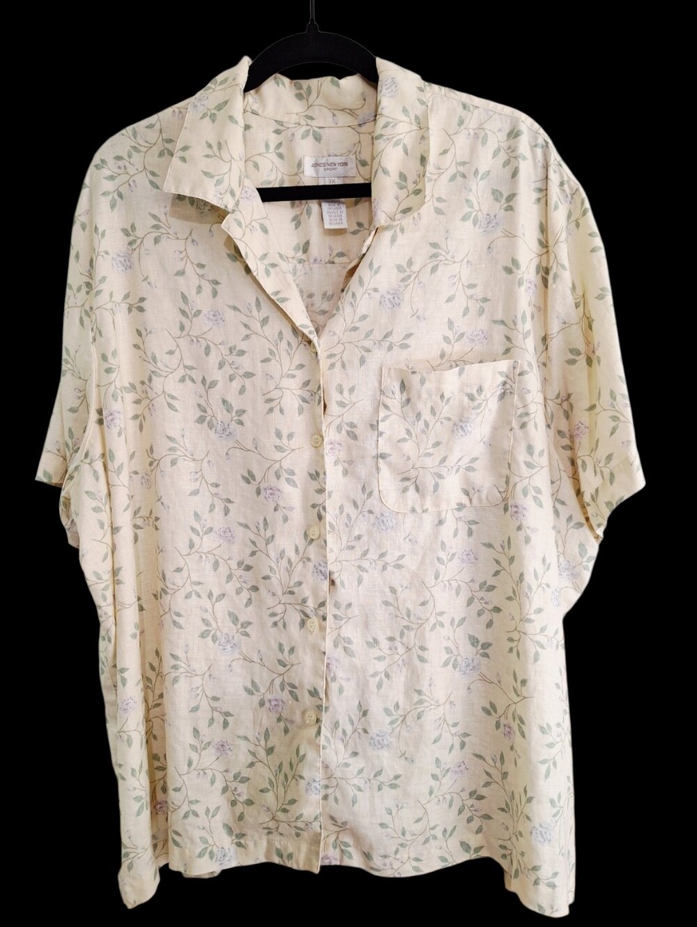 Vintage Plus Size 3XL Womens 100% Linen Button Up Shirt Floral Cottagecore Fairy